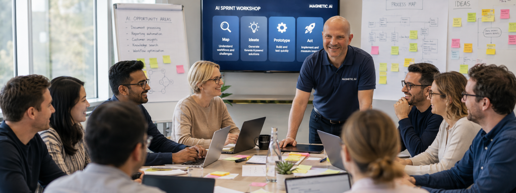 Magnetic AI sprint workshop with business team collaborating