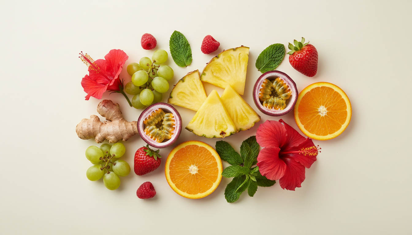 Arranjo de frutas frescas para kombuchá artesanal