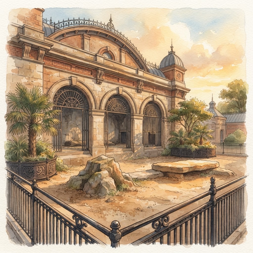 A grand Victorian lion enclosure at the zoo.