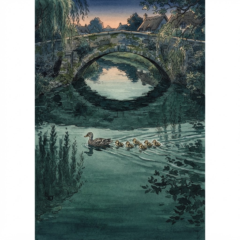 The village pond at dusk