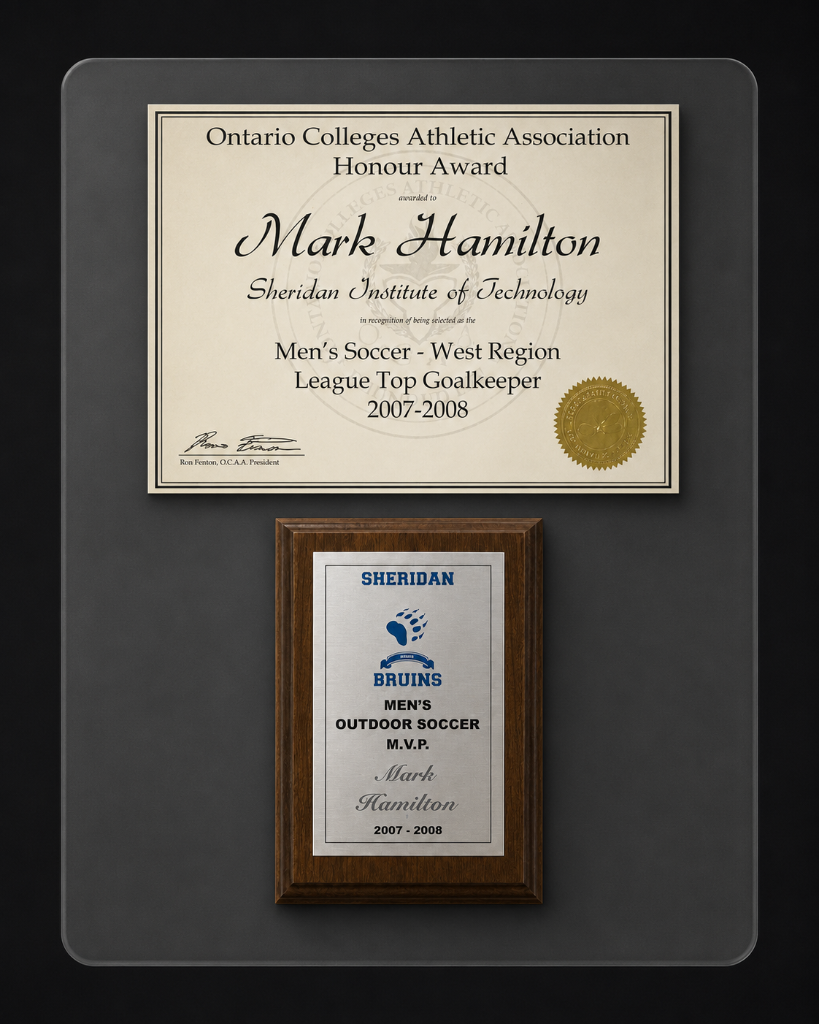 Mark Hamilton's collegiate goalkeeping awards