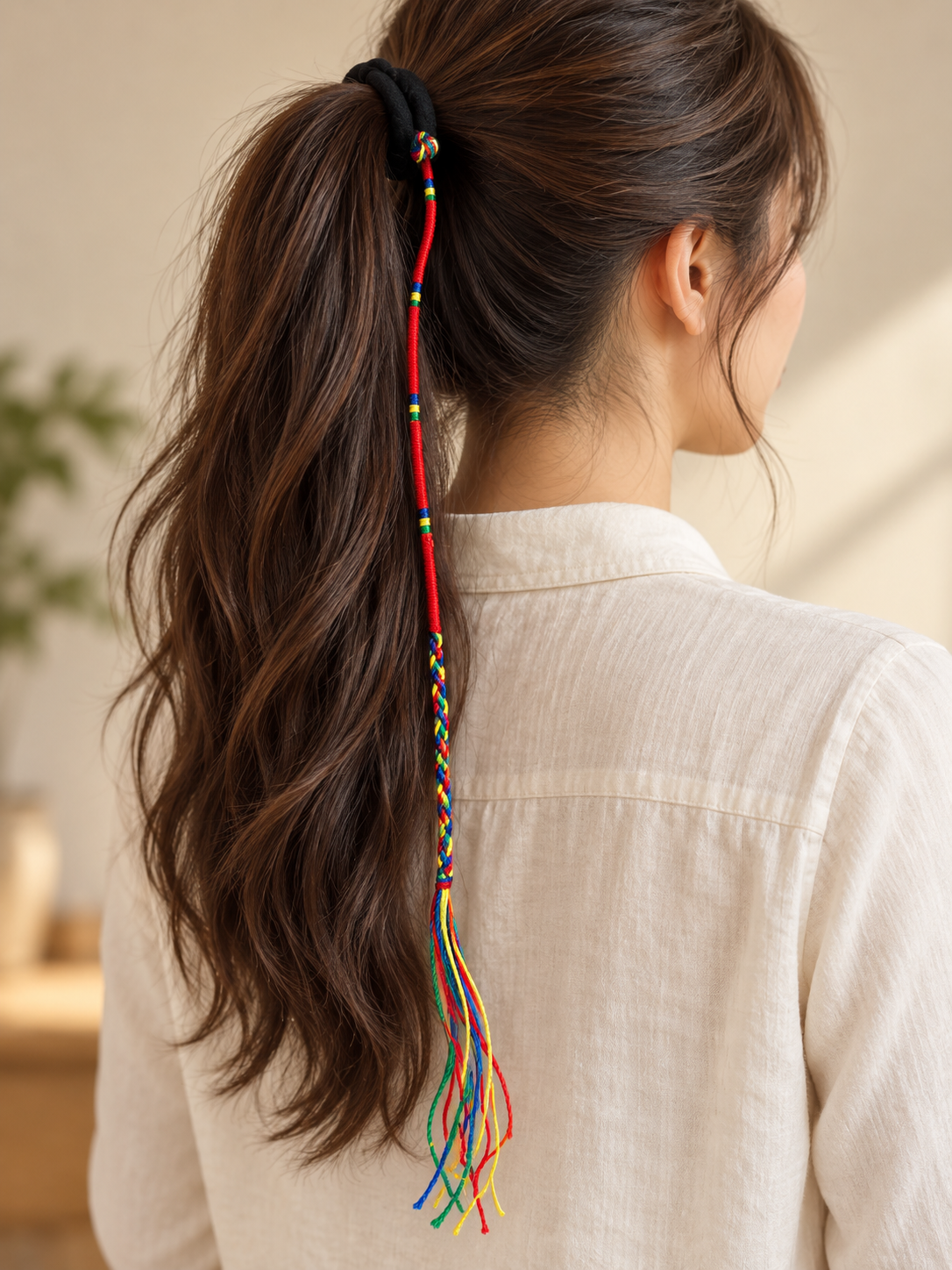 Signature Braided Ponytail Holder — Multi-Color Tassel