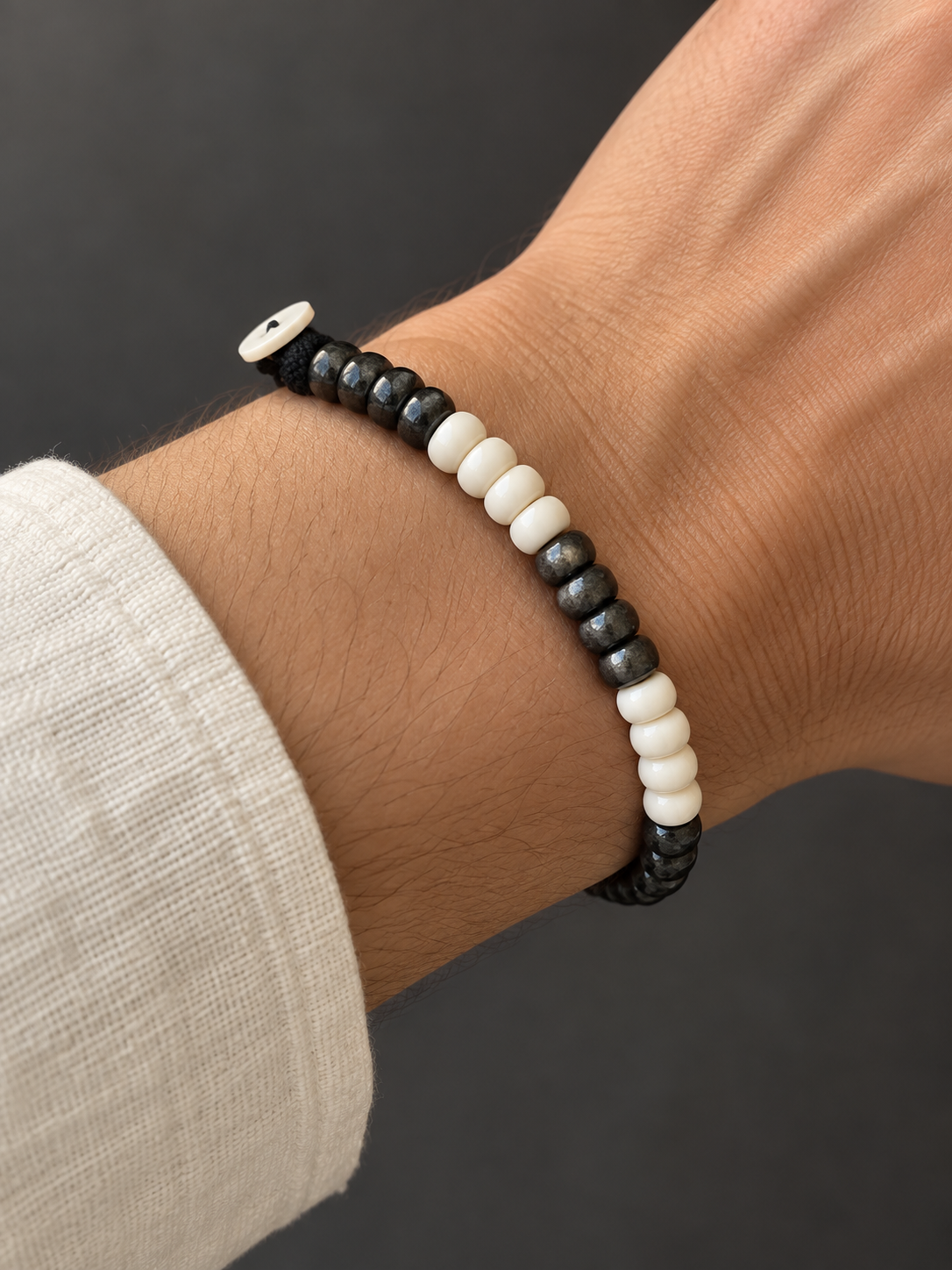 Signature LISSBISS Black & Cream Bead Button Bracelet