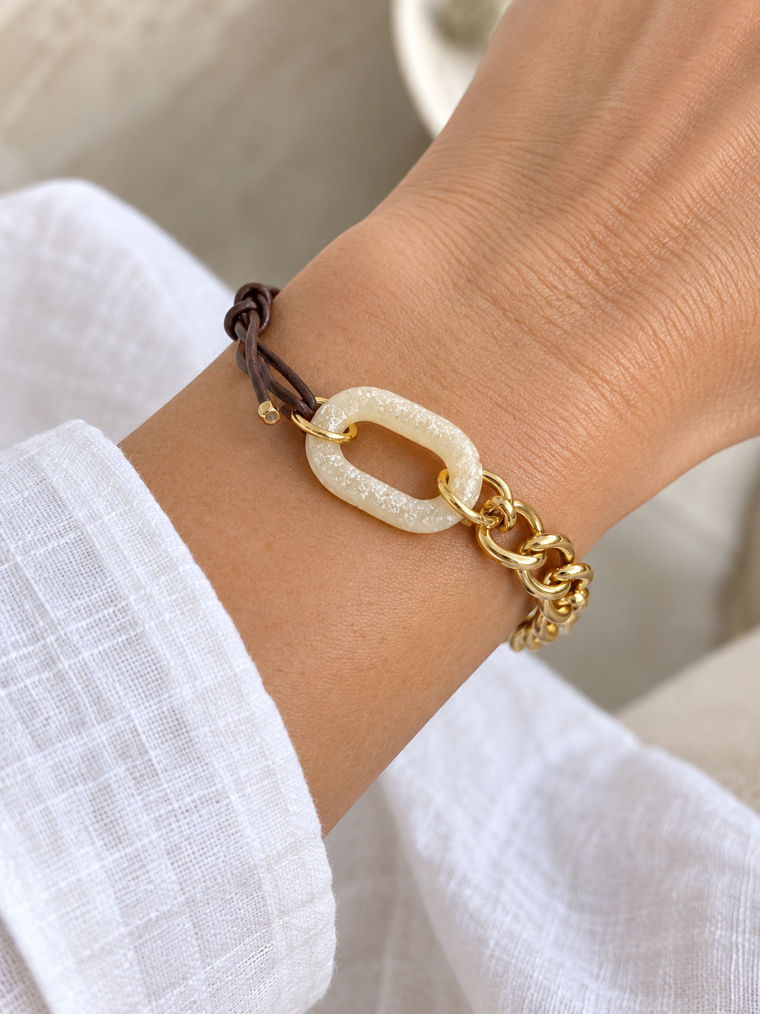 Signature Gold Chain & Leather Bracelet