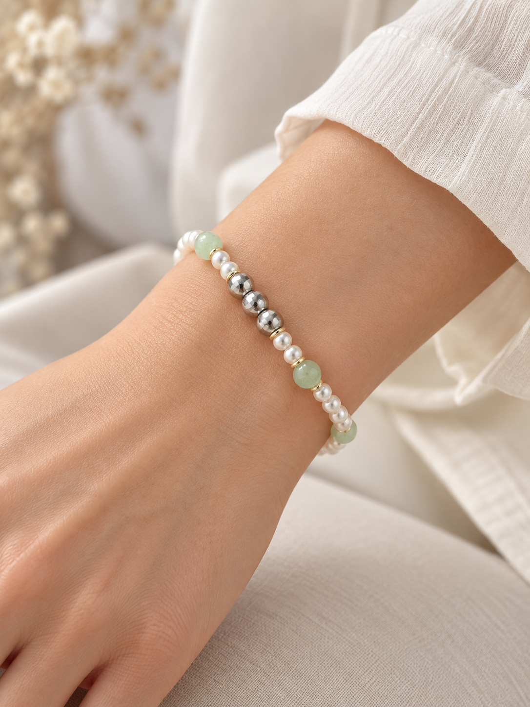 Signature Pearl & Mint Stone Bracelet