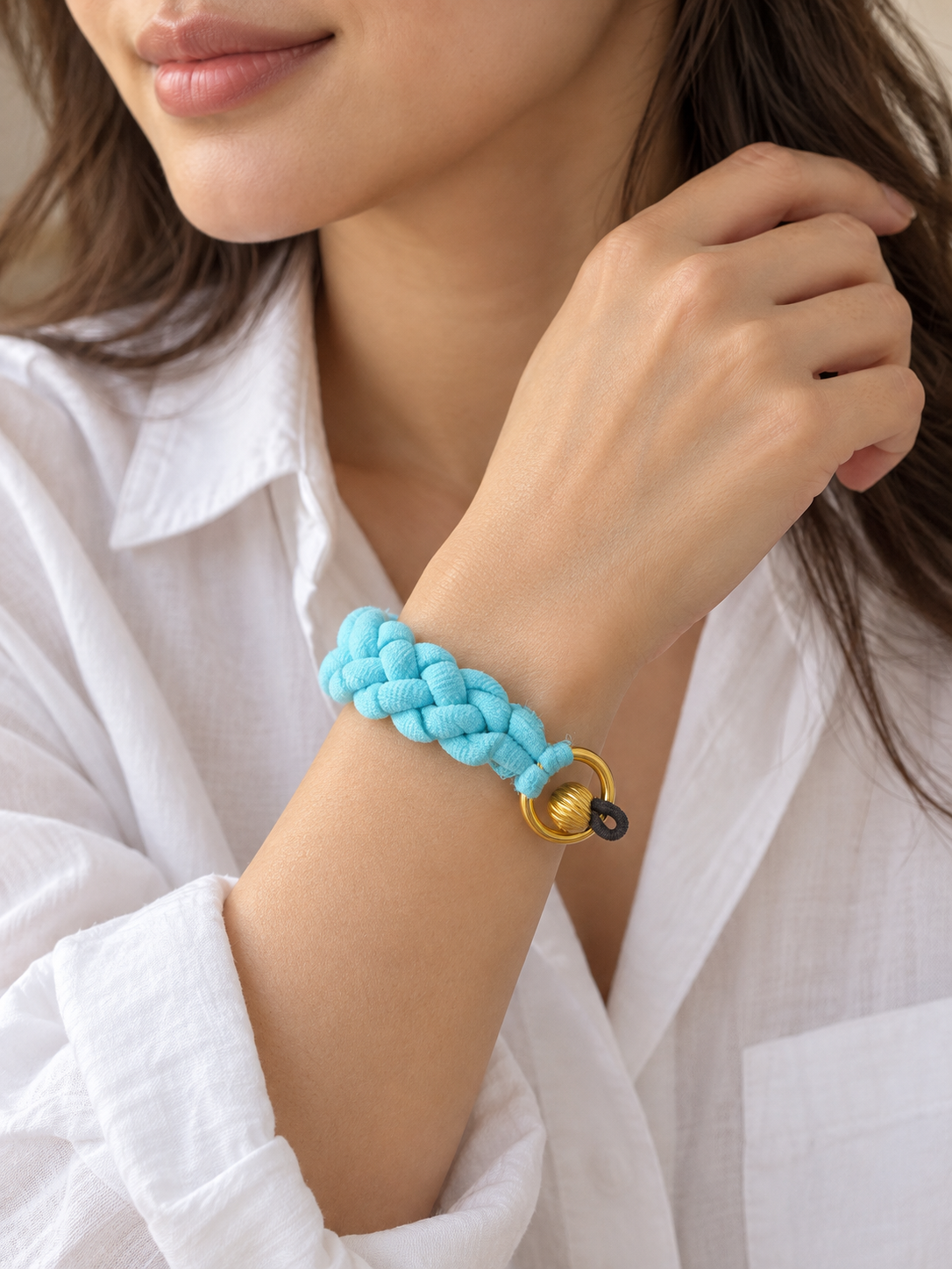 Signature Turquoise Cord Bracelet — Gold Ring & Bead