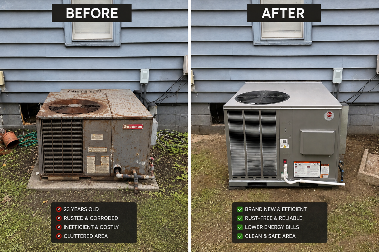 Before and after HVAC installation