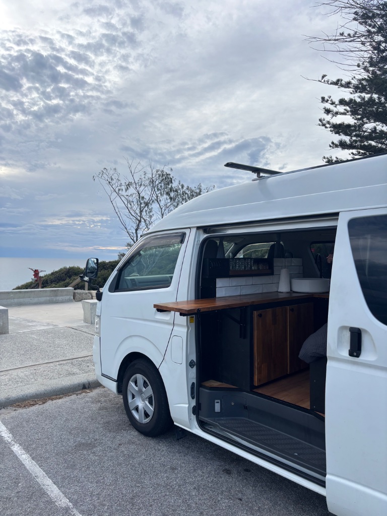 Rear cooking setup with ocean views