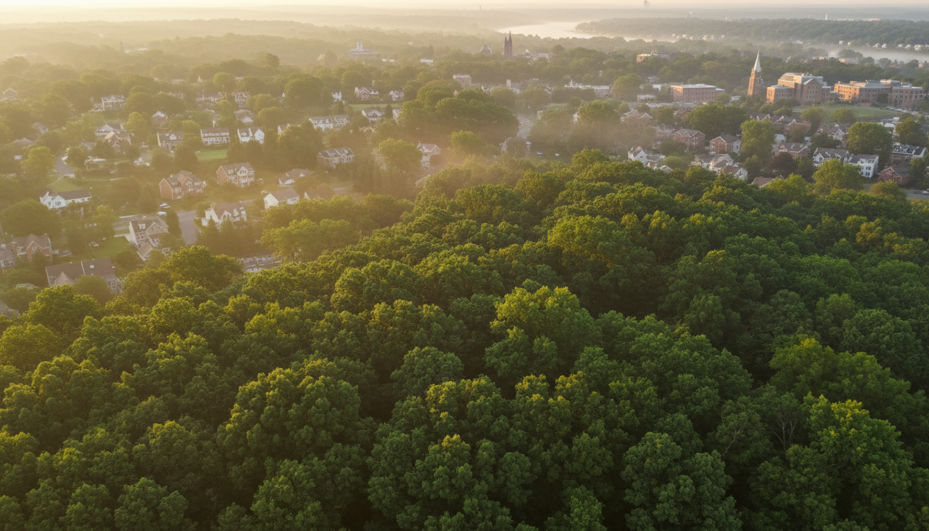 Lush green forest canopy in Collegeville, PA