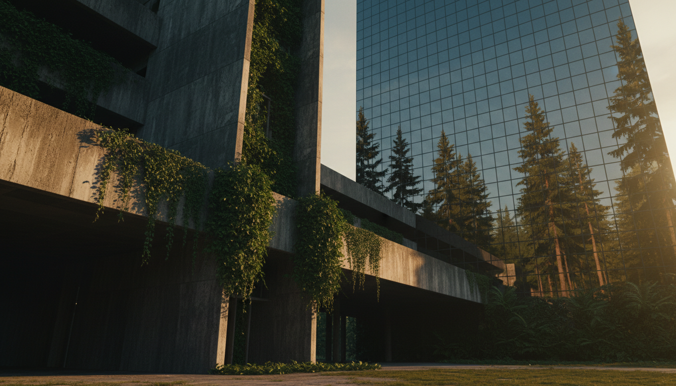 Modern sustainable architecture surrounded by nature