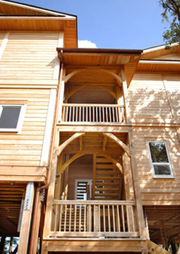 Island home timber frame exterior
