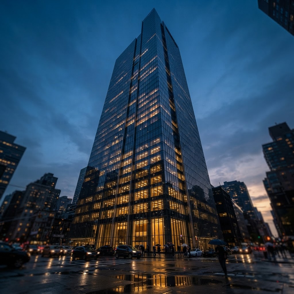HighTide Partners glass headquarters at dusk