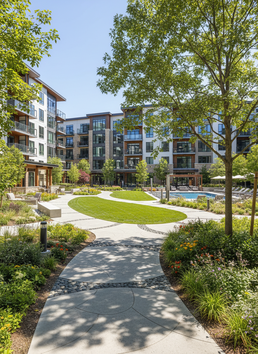 Beautiful community courtyard with lush landscaping