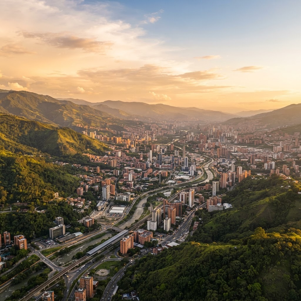 Valle de Medellín, Colombia, al atardecer