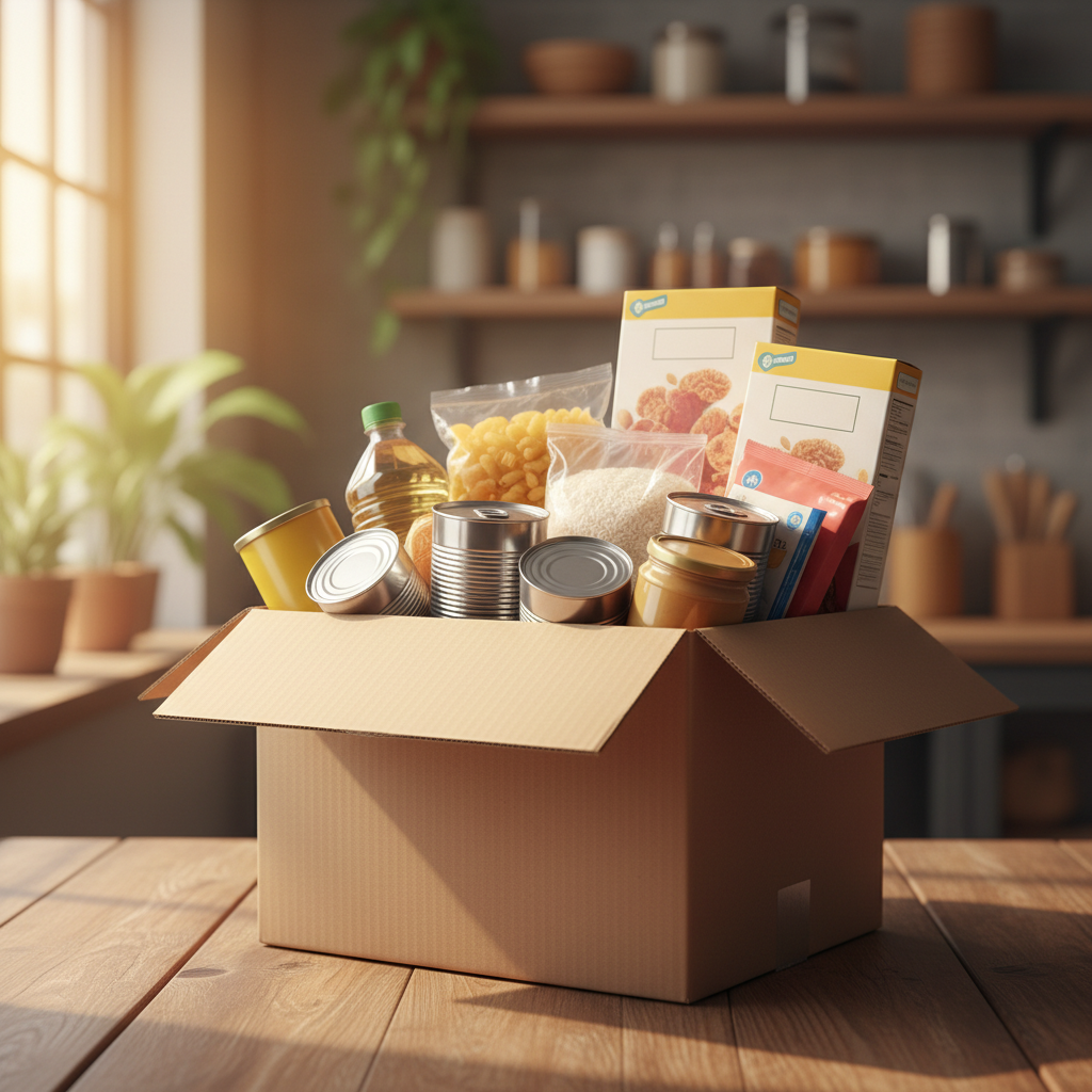 Donation box with non-perishable food items