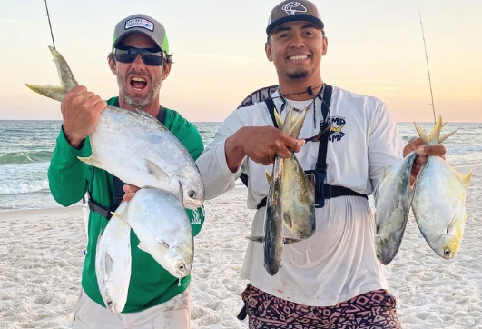 Pompano caught surf fishing on a Pensacola beach charter