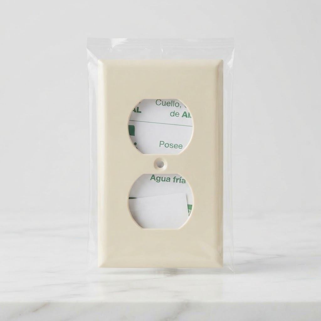 TAPA TOMACORRIENTE DOBLE BEIGE Y BLANCA