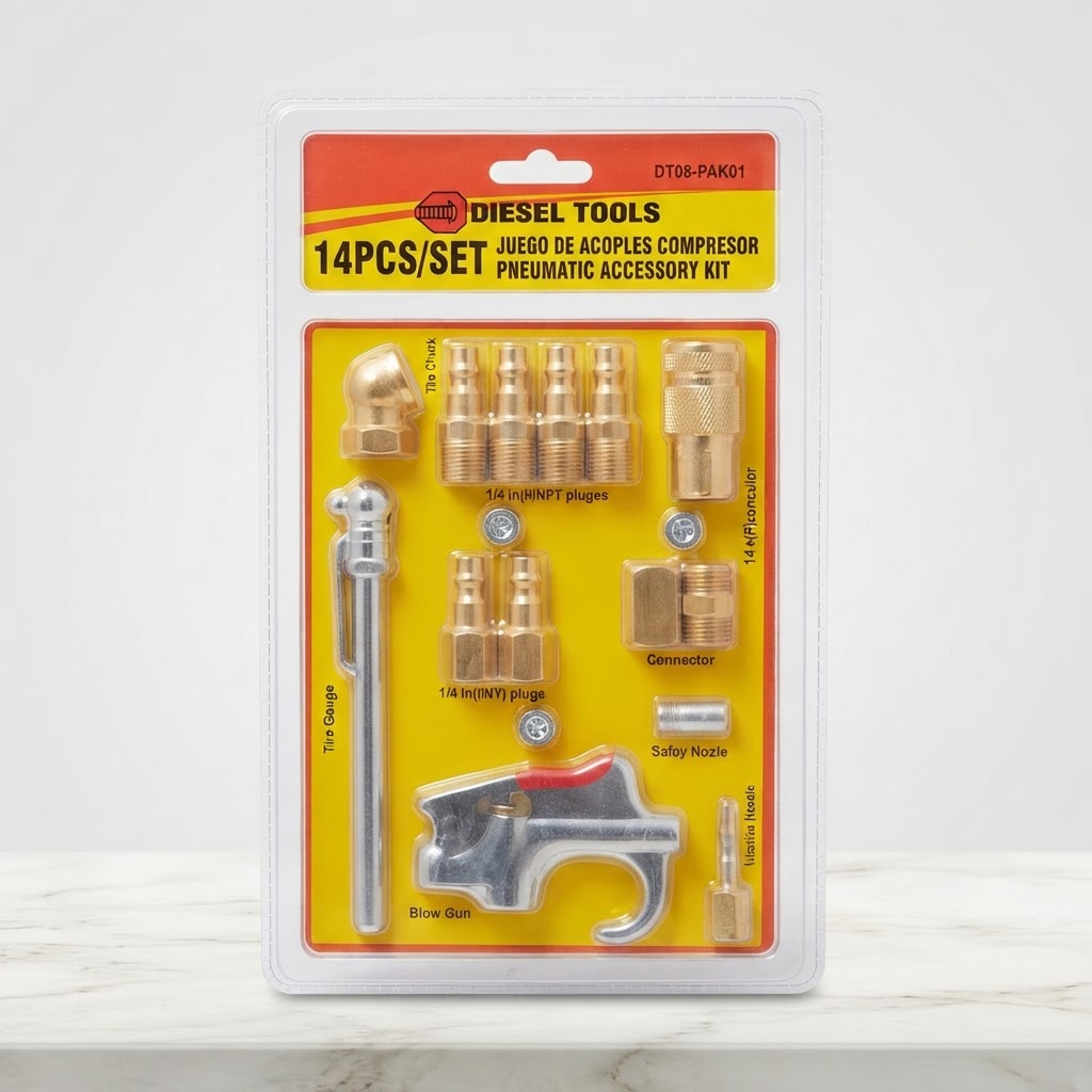 JUEGO DE ACOPLES COMPRESOR 14 PIEZAS DIESEL TOOLS