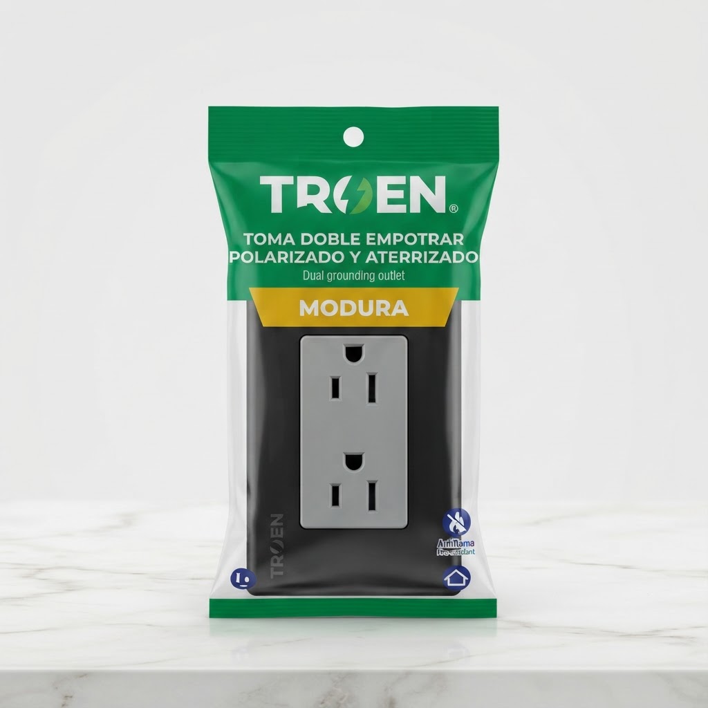 TOMA DOBLE EMPOTRAR TROEN MODURA NEGRO-GRIS-BLANCO