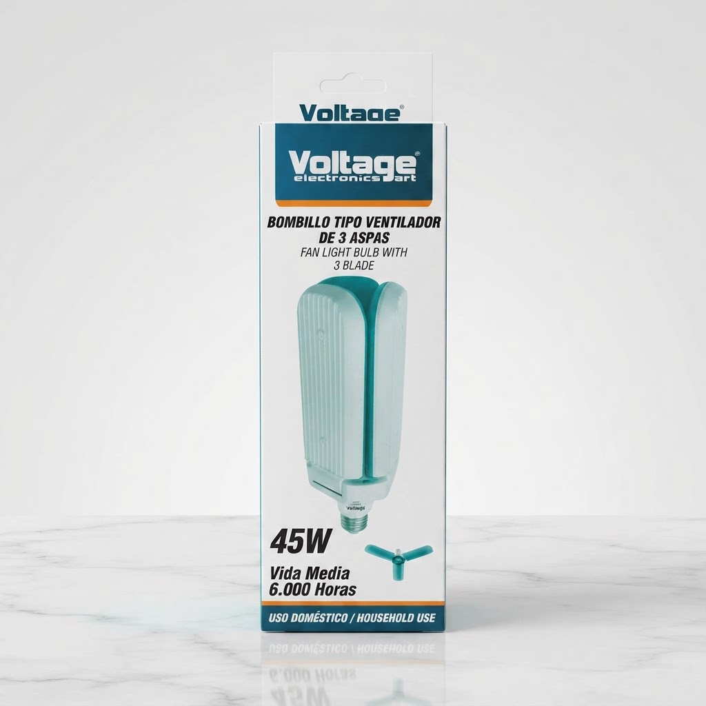 BOMBILLO TIPO VENTILADOR VOLTAGE ELECTRONICS 3 ASPAS 45W.