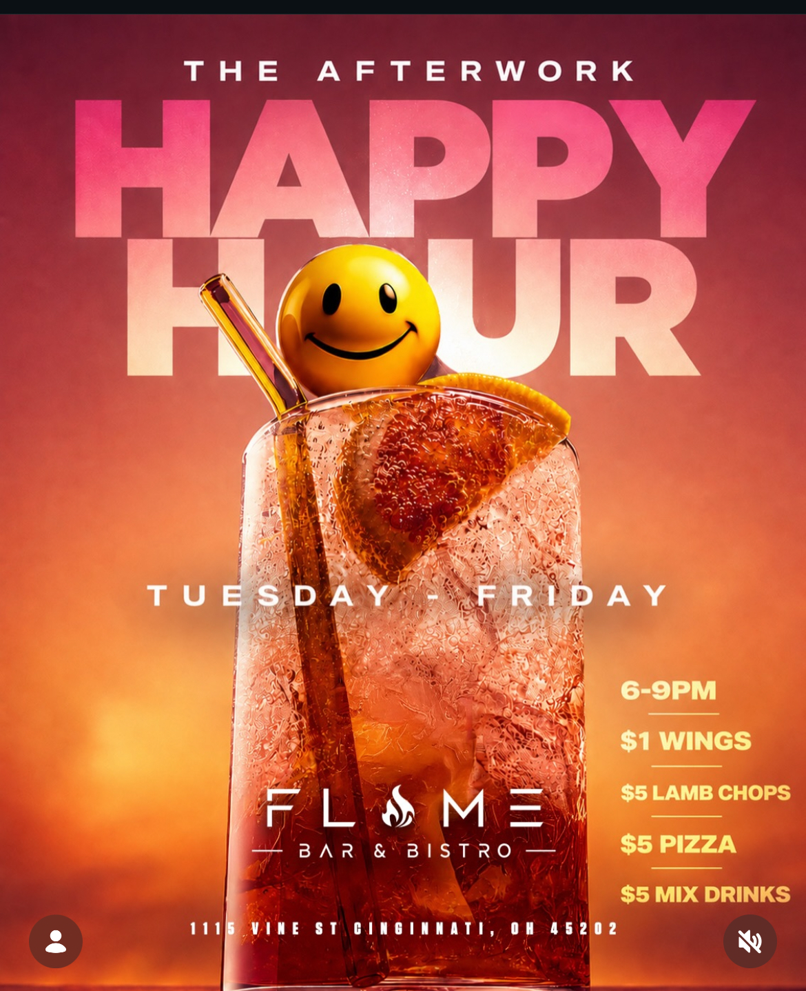 The Afterwork Happy Hour at Flame Bar & Bistro