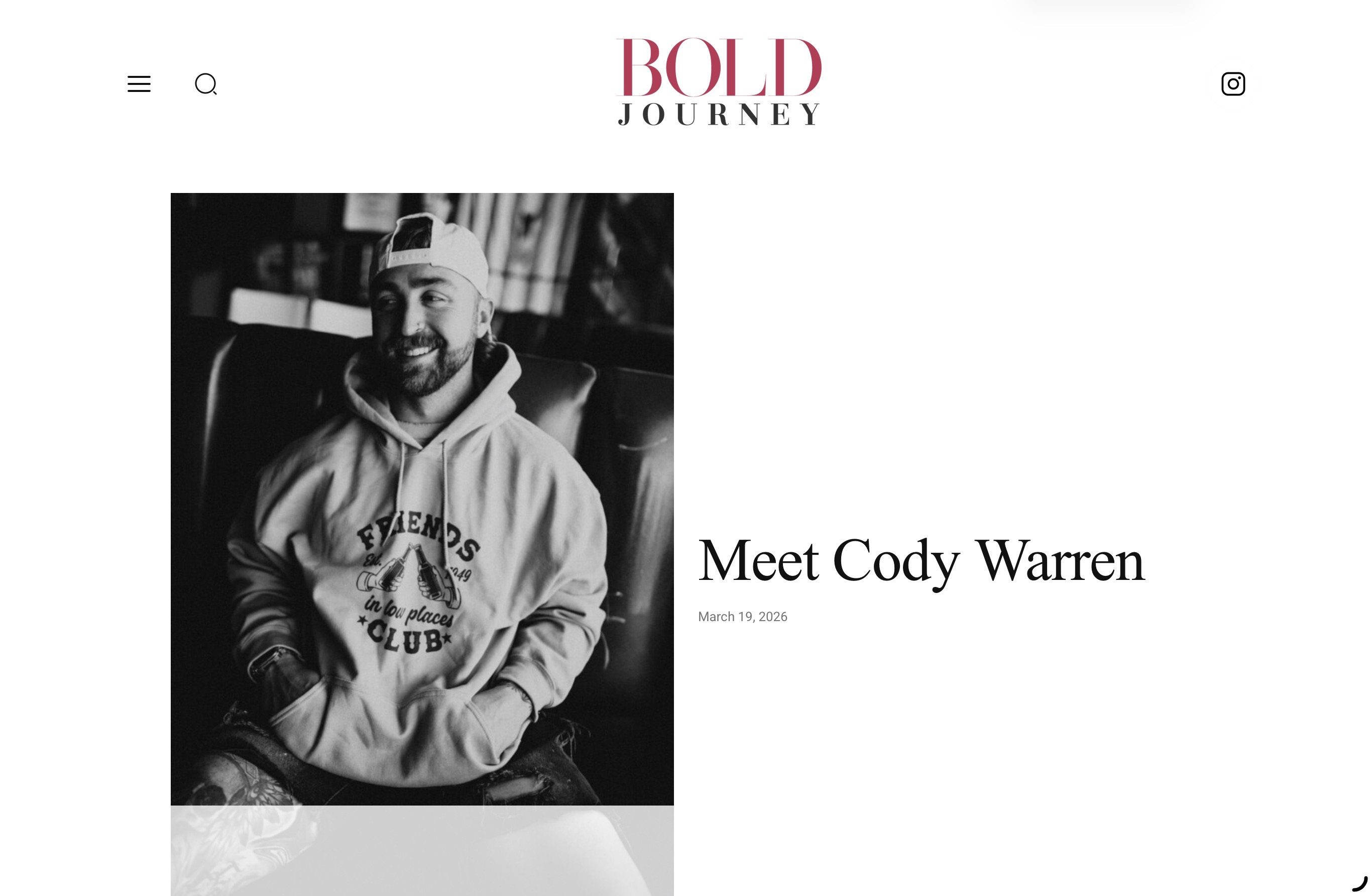 Bold Journey article: Meet Cody Warren feature profile with portrait
