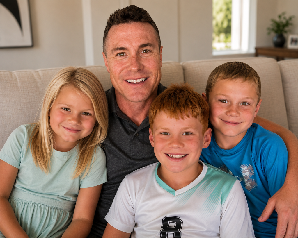 The founder with his three children