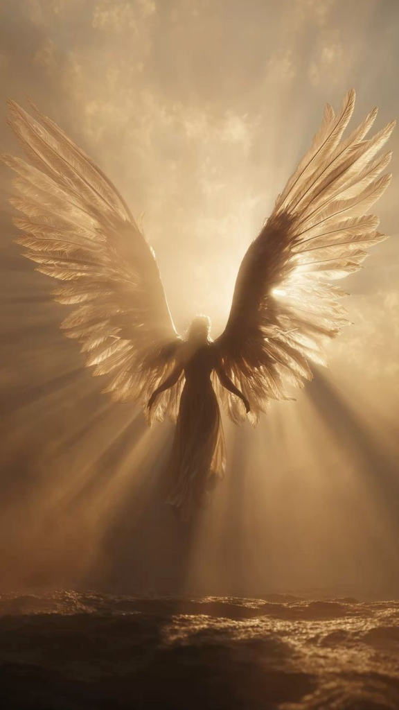 Ser angélico luminoso con alas doradas