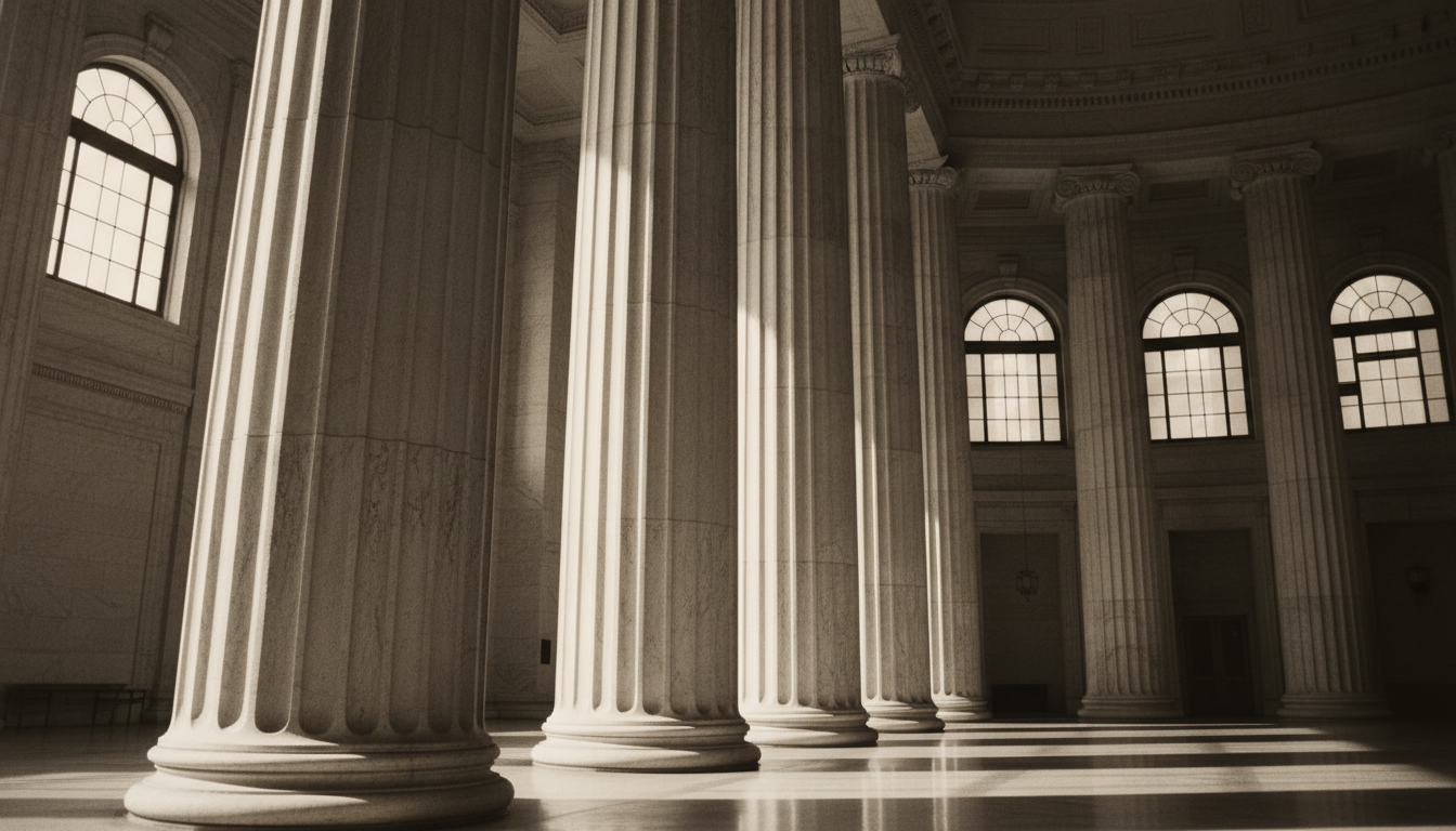 Classical marble columns of a government building