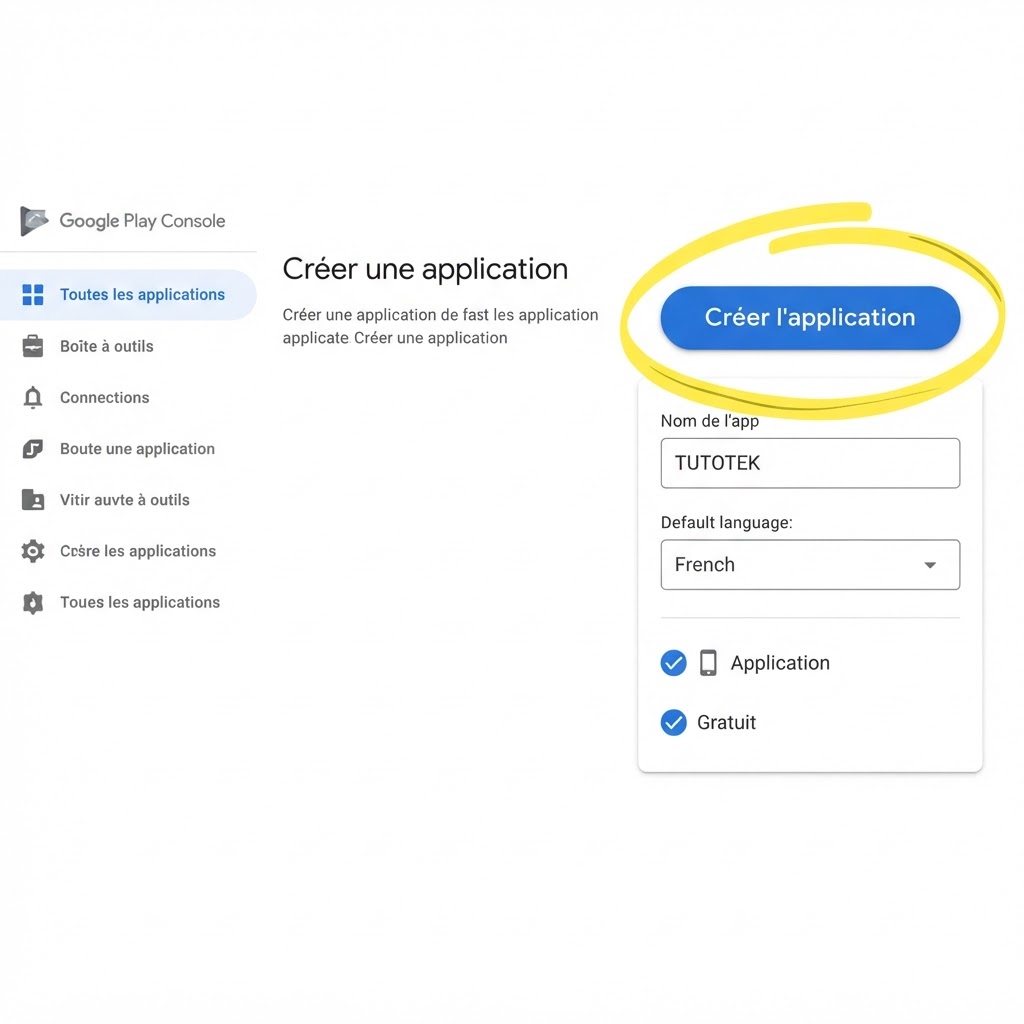 Formulaire de création de l'application dans Play Console