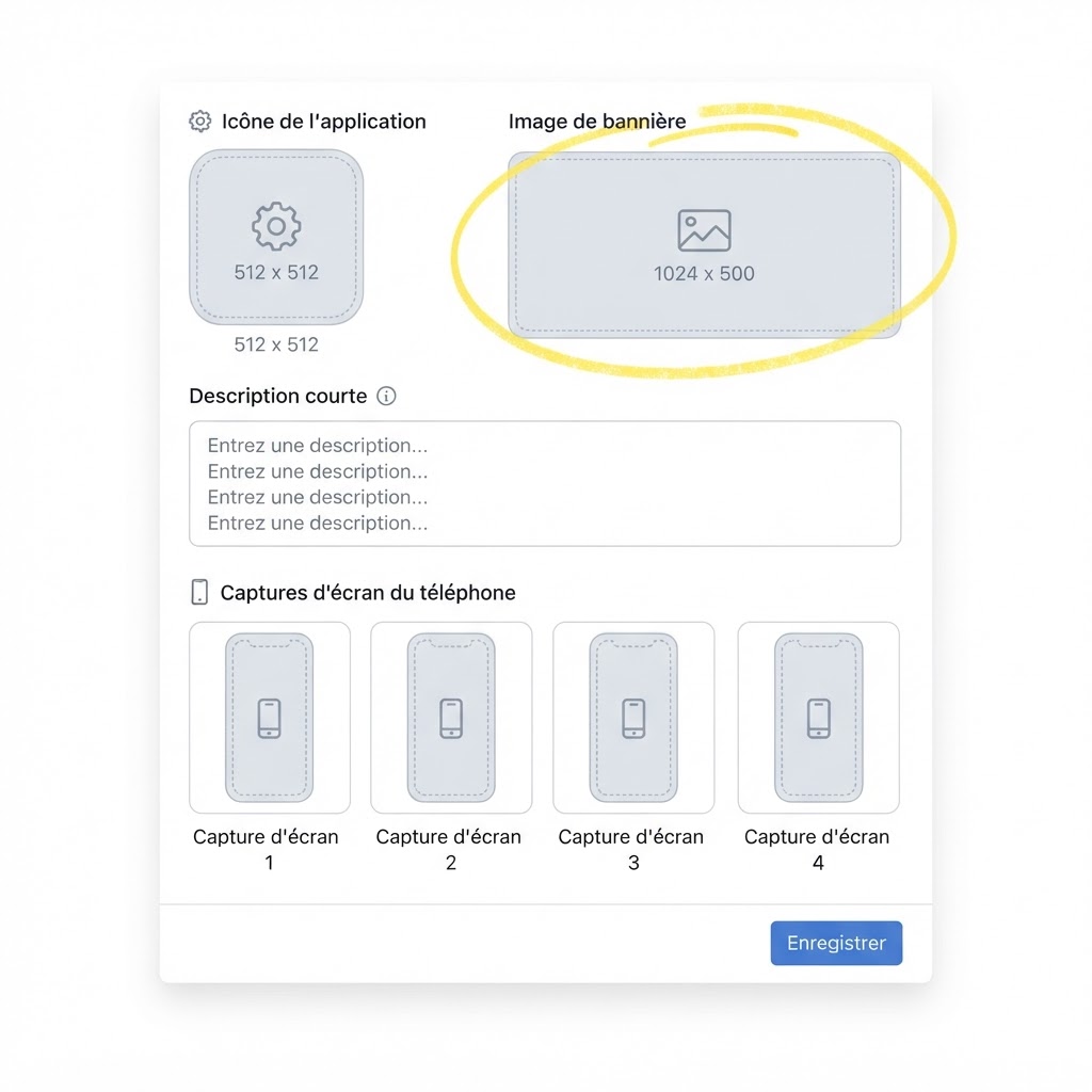 Formulaire de fiche du store avec les dimensions à respecter