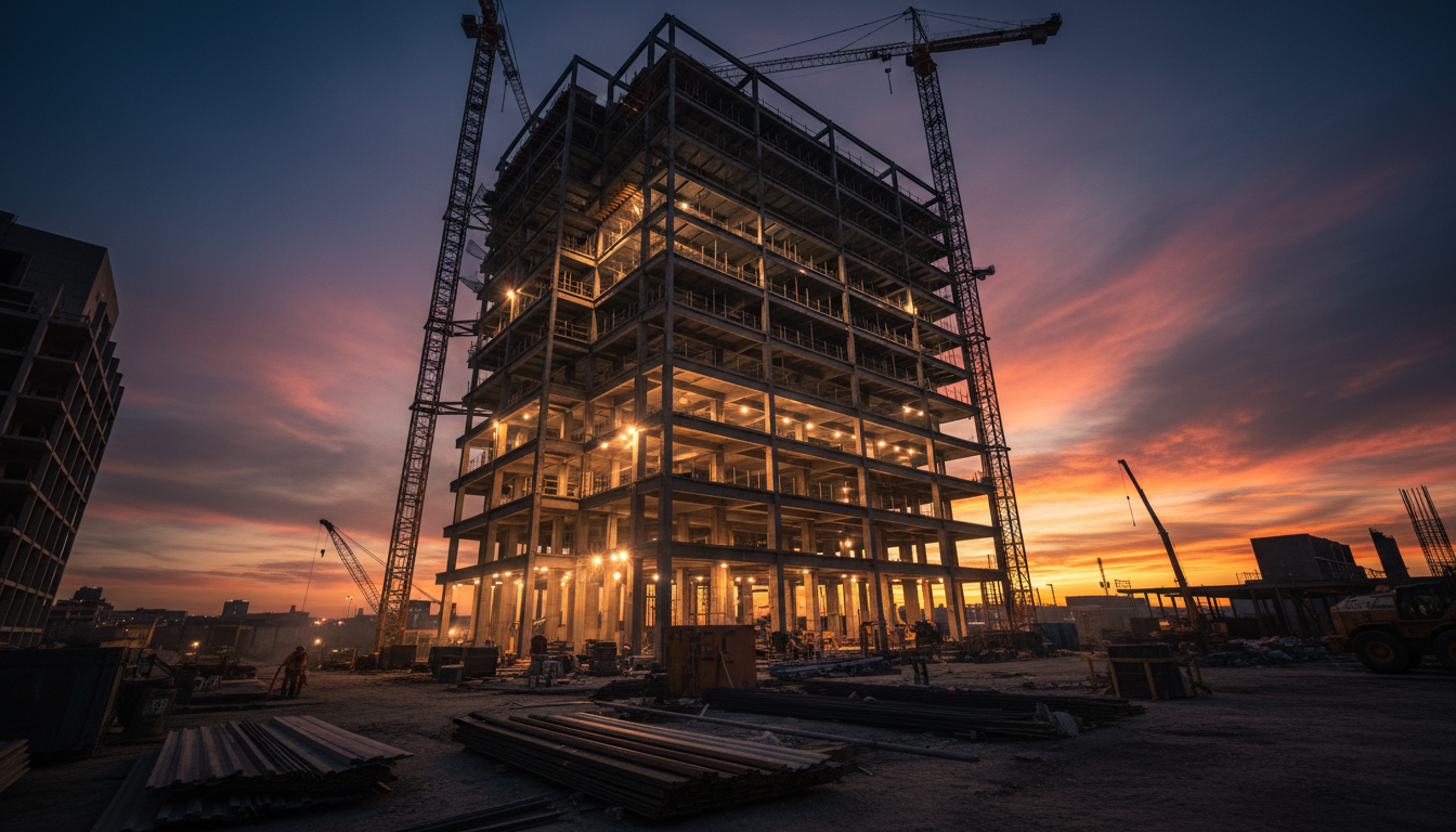 Construction site at dusk