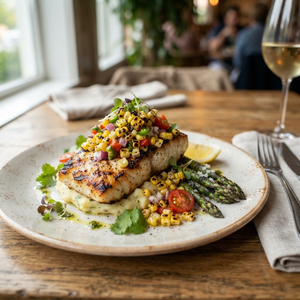 Grilled Halibut with Charred Corn Salsa