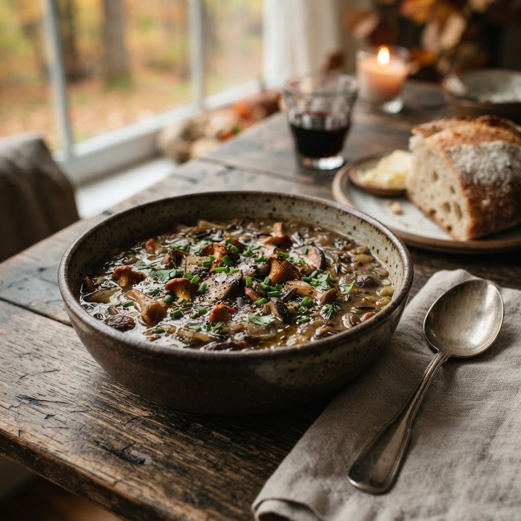 Foraged Mushroom and Wild Rice Soup