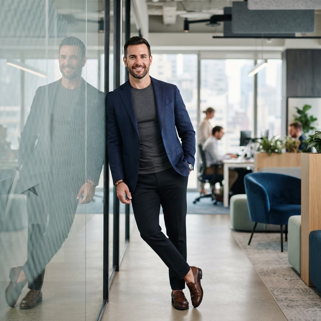 Sharp, successful entrepreneur in business casual