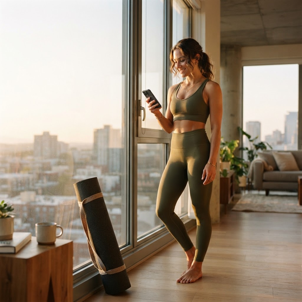 Fit woman checking her earnings after a morning workout