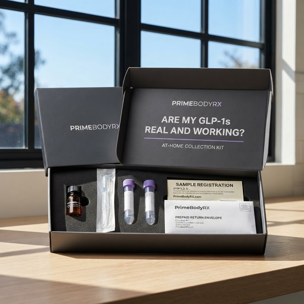 PrimeBodyRX at-home test kit in late-morning daylight