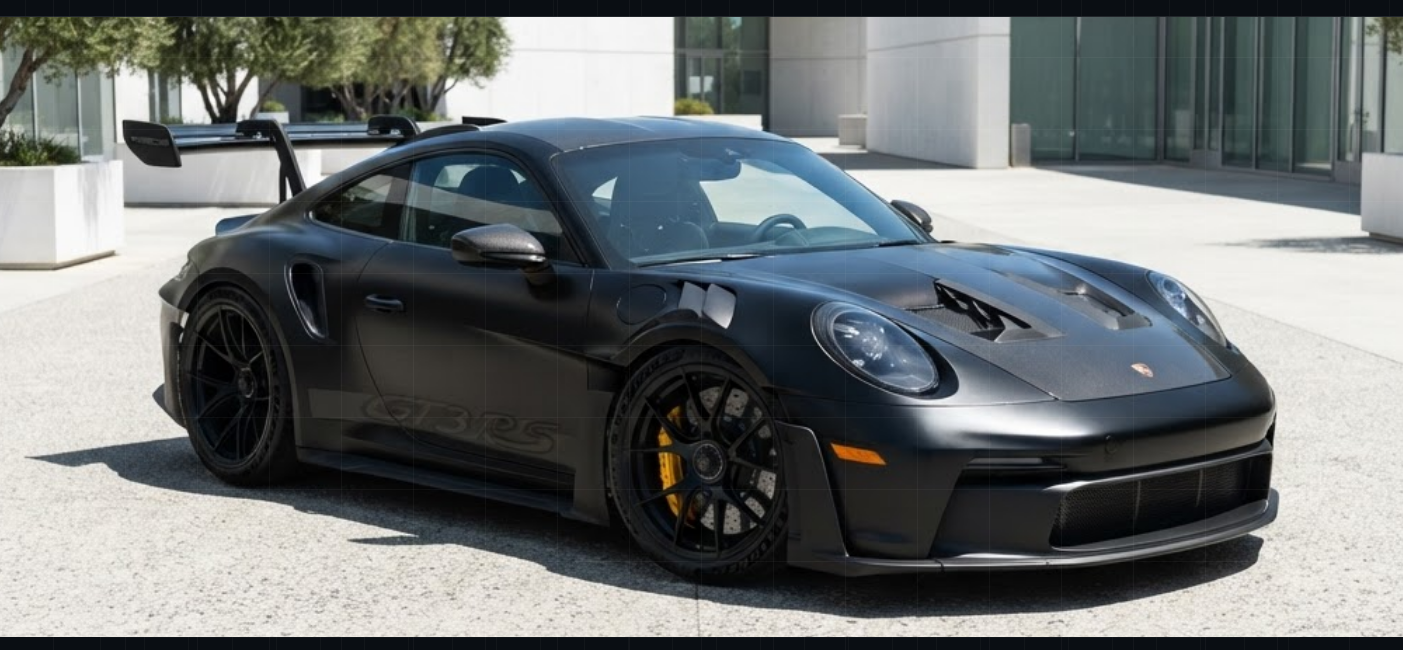 Matte black Porsche 911 GT3 RS, the President's Club yearly drawing centerpiece