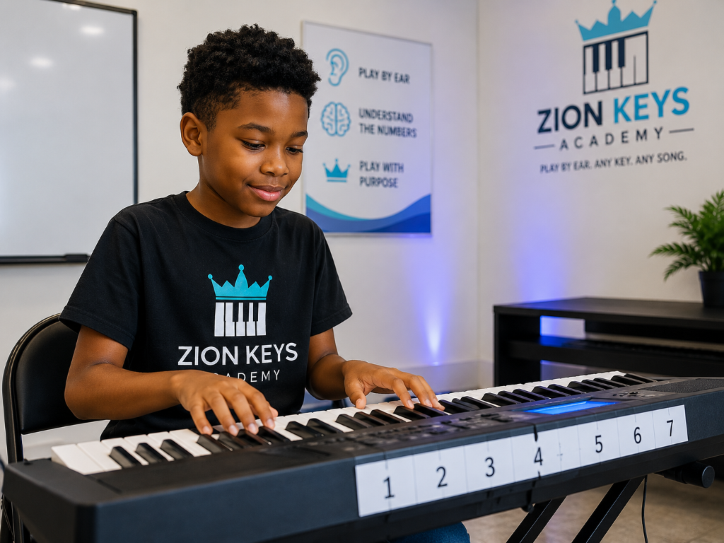 ZionKeys Academy student playing keyboard