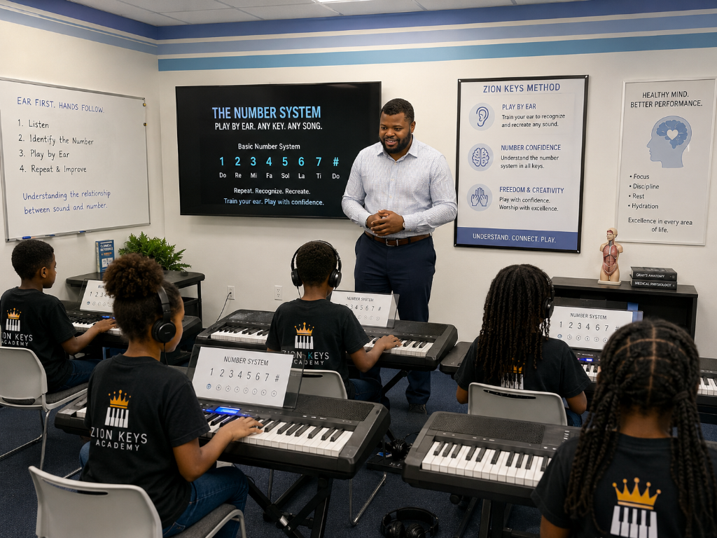 Student playing piano