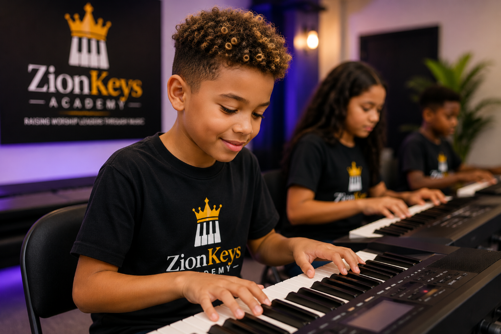 Student playing piano