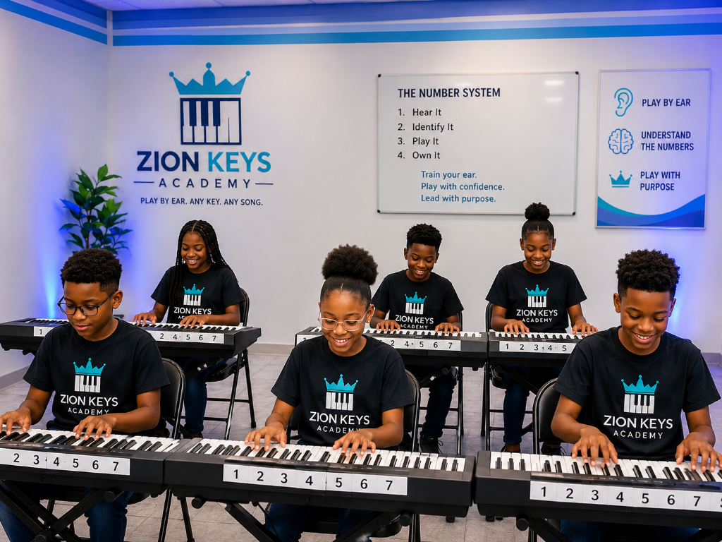 Student playing piano
