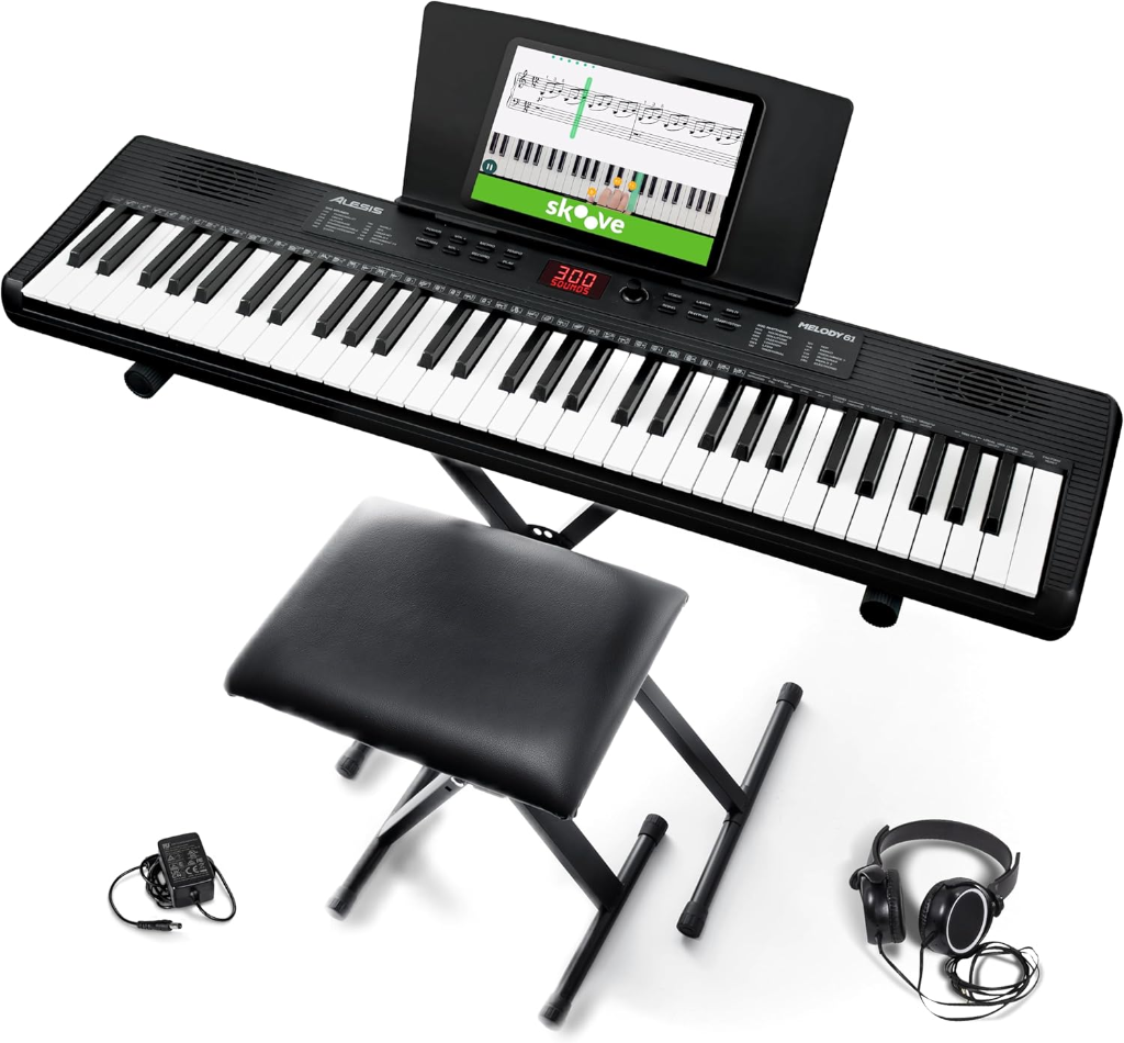Full keyboard set with stand, bench and headphones