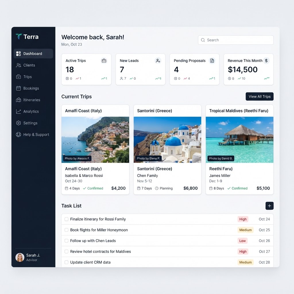 The ItineraHQ advisor dashboard