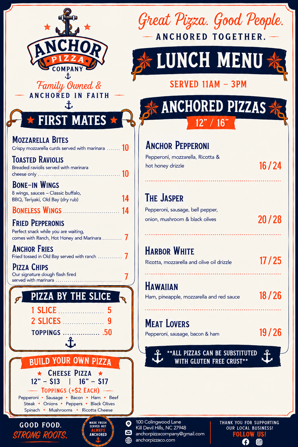 Anchor Pizza Company weekly specials menu