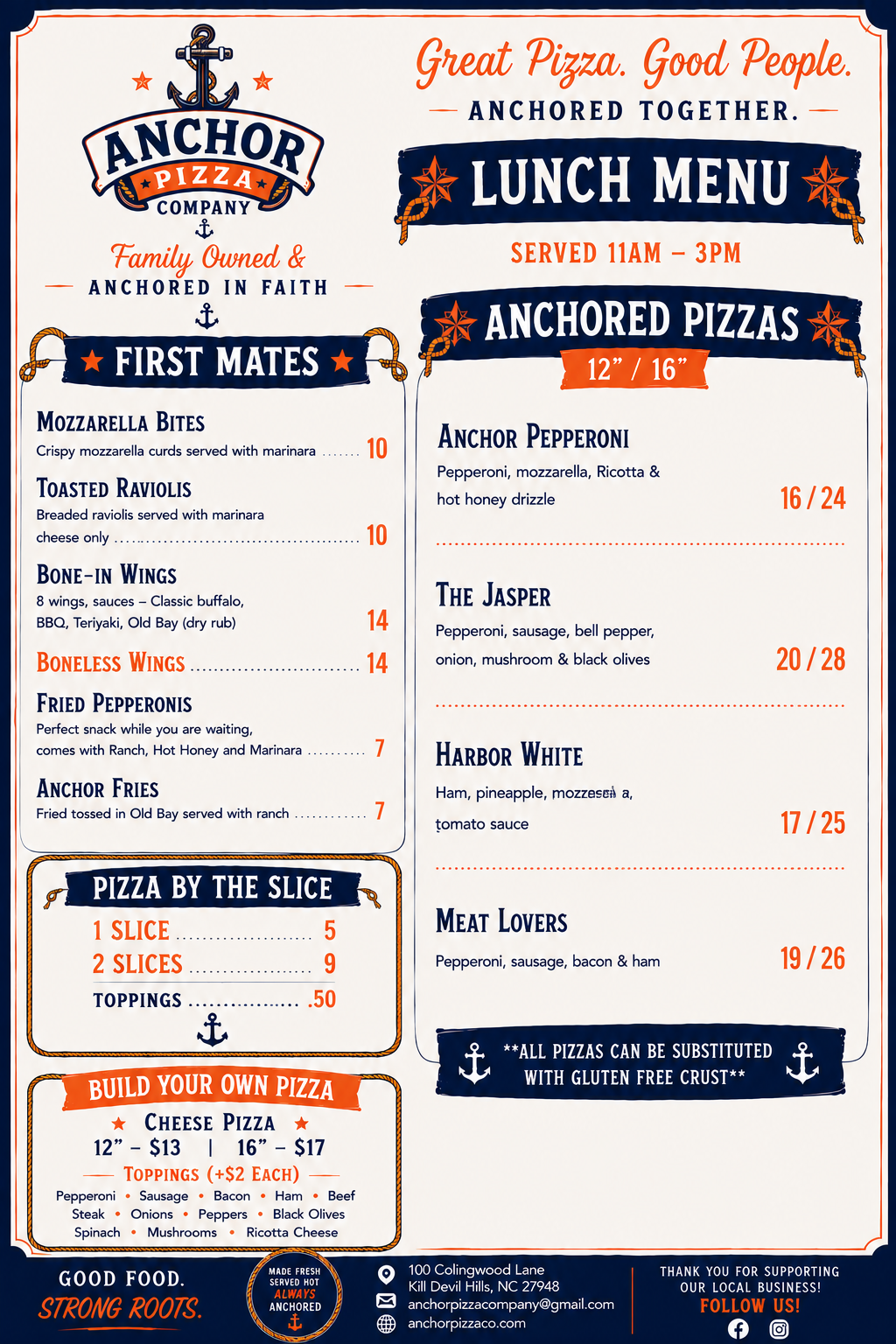 Anchor Pizza Company weekly specials menu