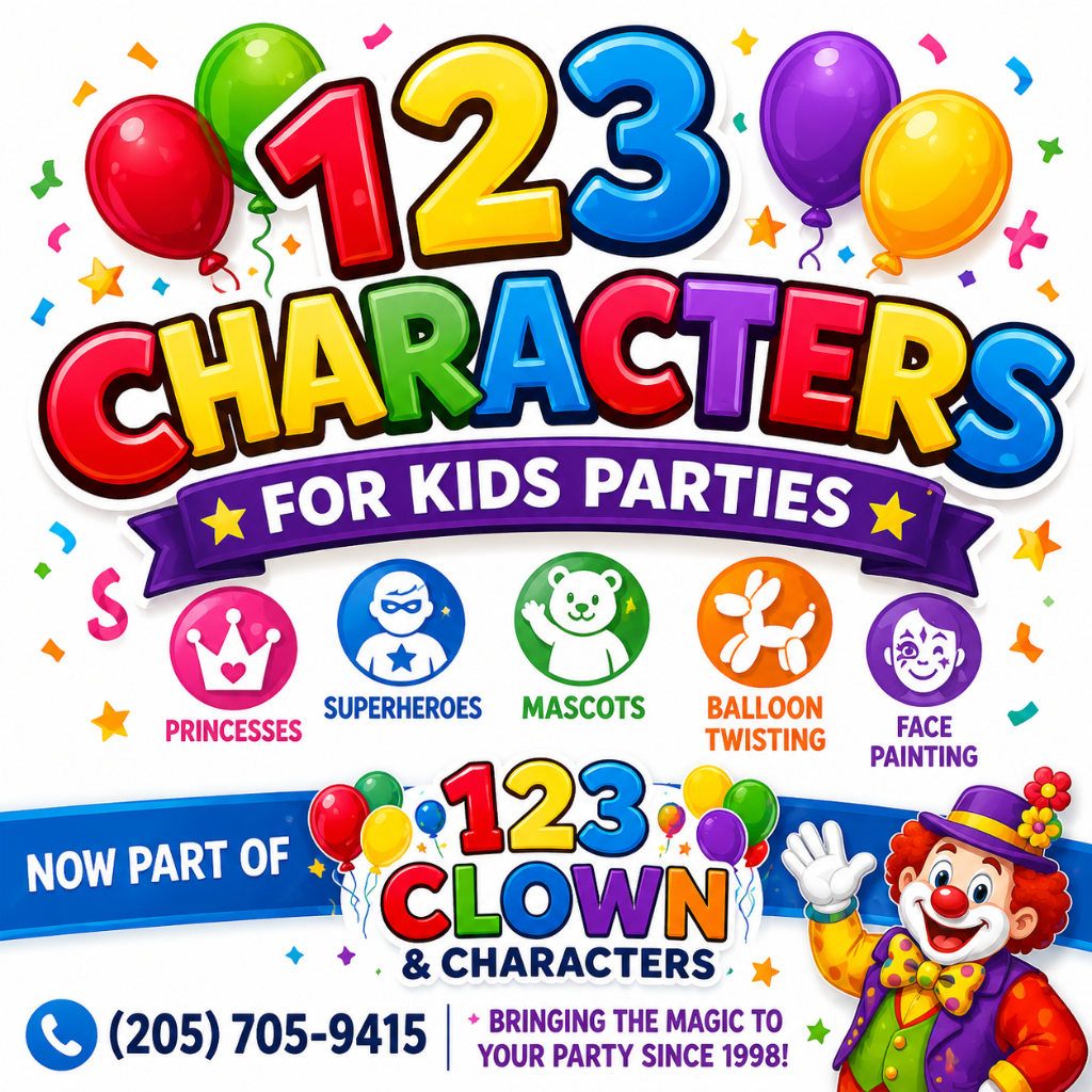 123 Characters ahora parte de 123 Clown and Characters Birmingham Alabama