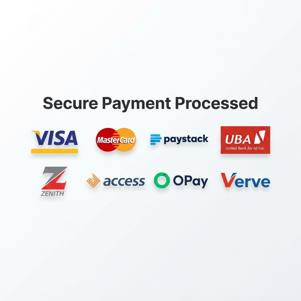 Payment Methods: Mastercard, Paystack, UBA, Zenith Bank, Access Bank, OPay