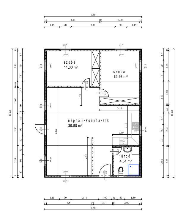Budakalász klasszikus 75 m²-es modulház alaprajz