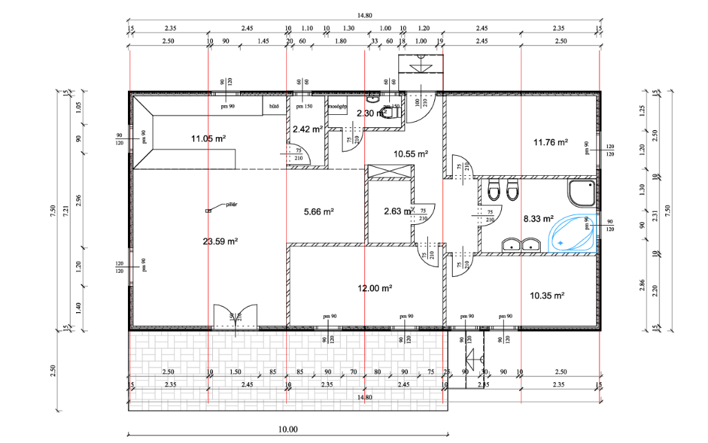 Nőtincs egyedi 112 m²-es lakóház alaprajz